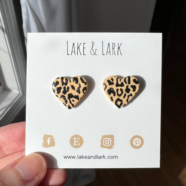 animal print heart stud earrings