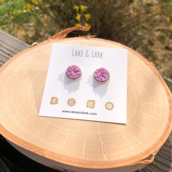 light purple druzy stud earrings lake lark