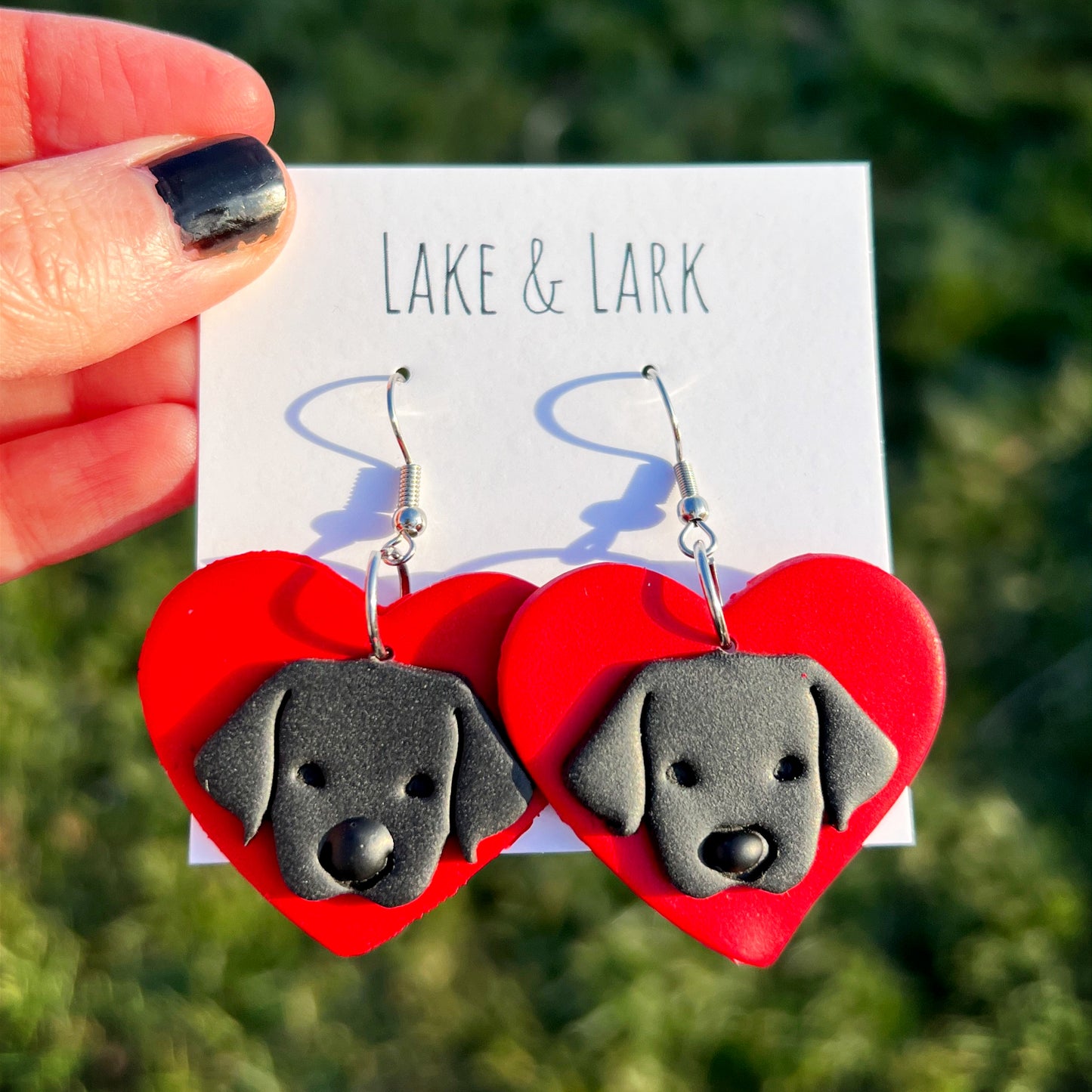 black lab love valentine earrings