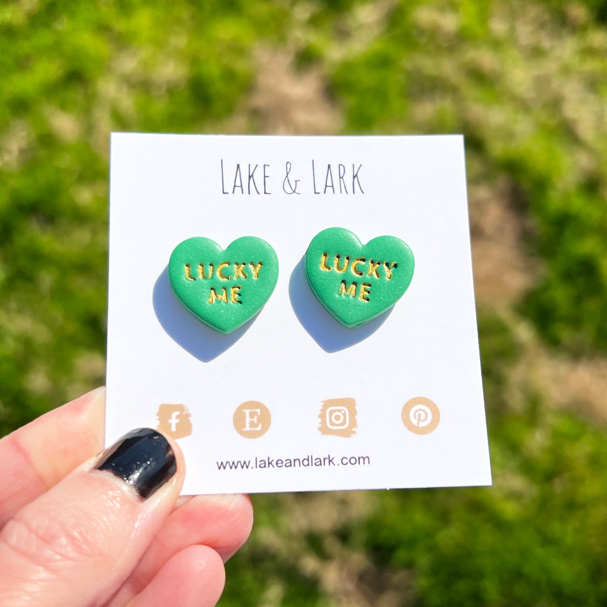 lucky heart st patricks day stud earrings