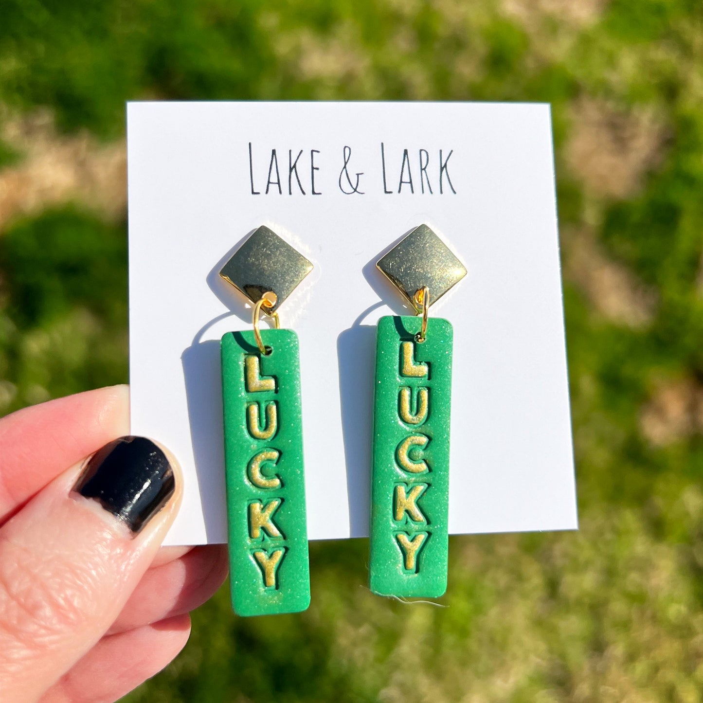 lucky saint patricks day earrings gold green lake lark