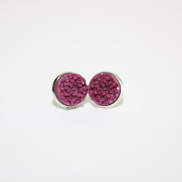 magenta druzy stud earrings