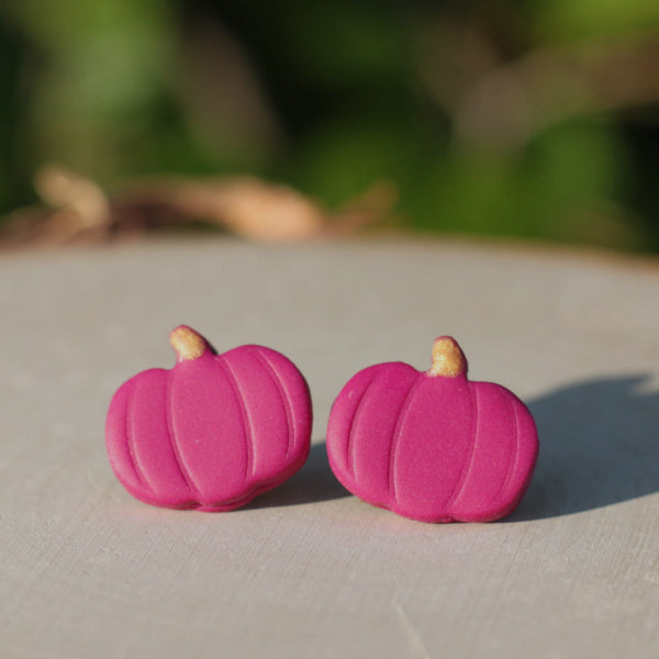 purple pumpkin clay earrings