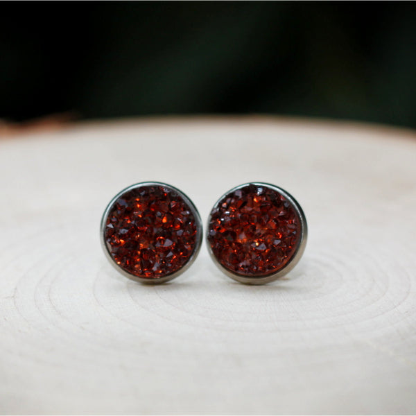 burgundy red stud earrings