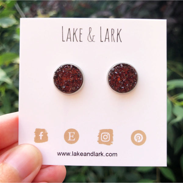 maroon druzy stud earrings lake lark