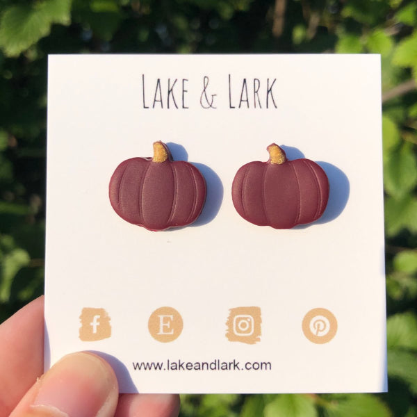 maroon fall pumpkin clay earrings lake lark