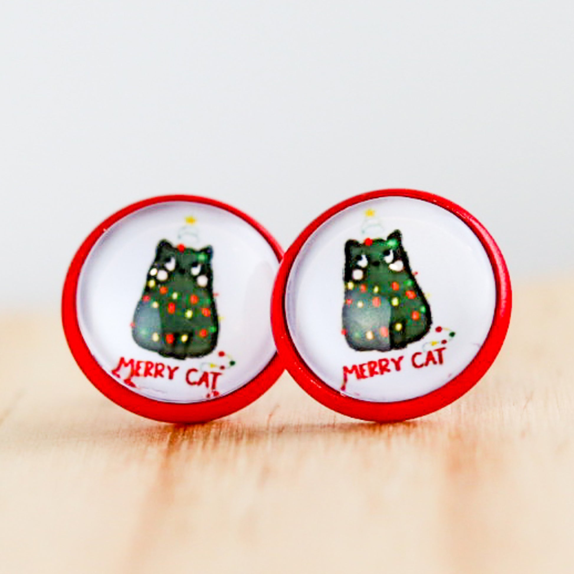 black cat christmas stud earrings