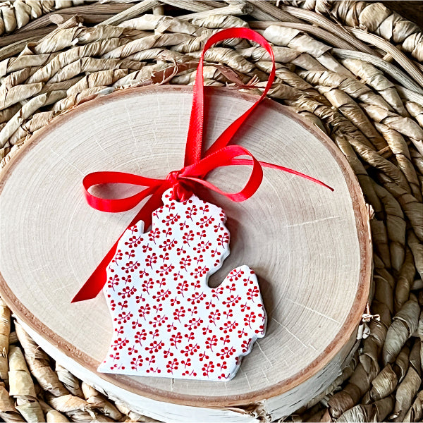 michigan christmas clay ornament red berries