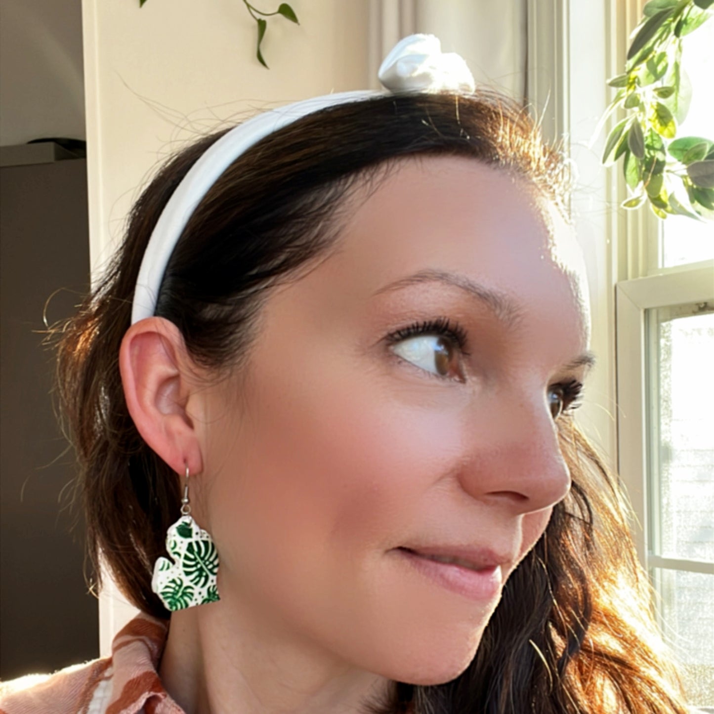 michigan plant mom monstera earrings