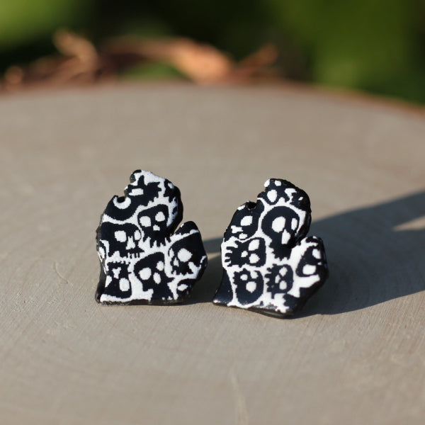 michigan clay skull stud earrings