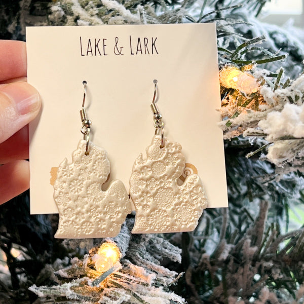 michigan winter snowflake dangly earrings