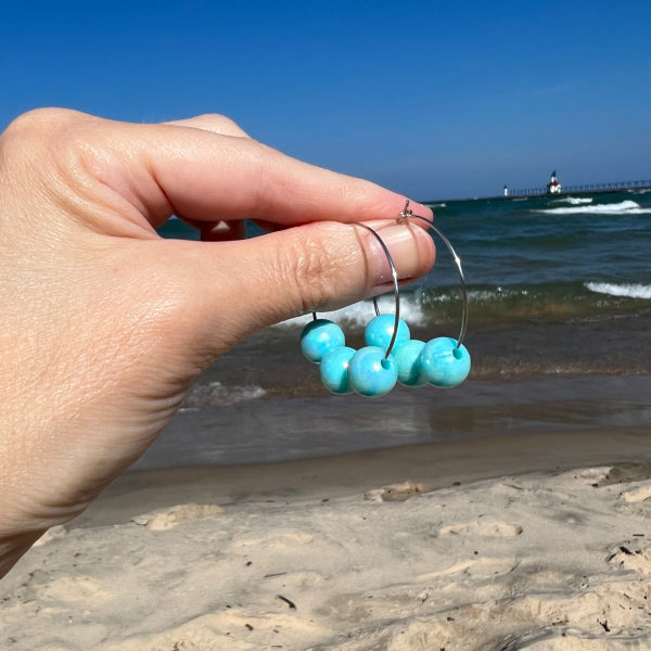 mint bead beach hoop earrings lake lark