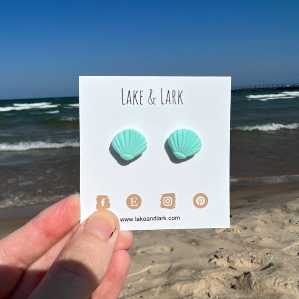 aqua clay sea shell earrings