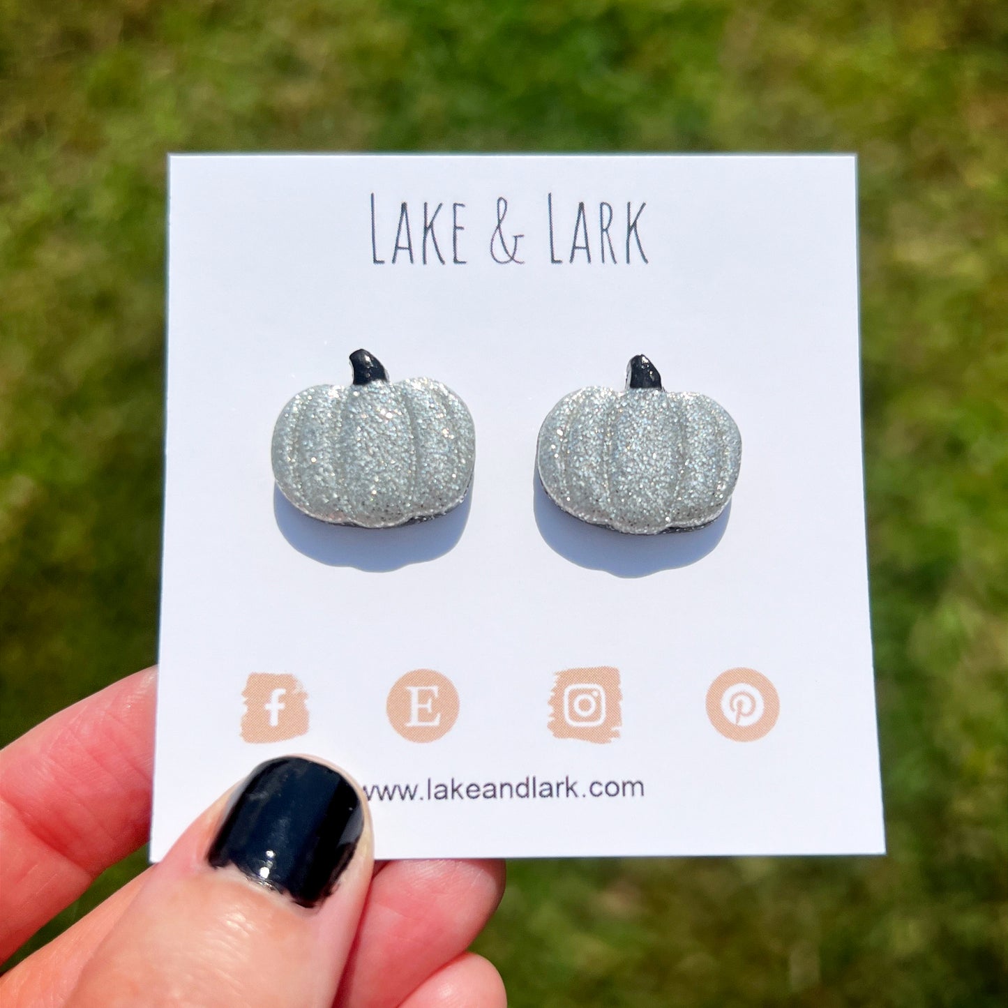 silver glitter fall pumpkin stud earrings