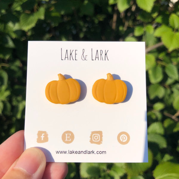 mustard yellow pumpkin stud earrings