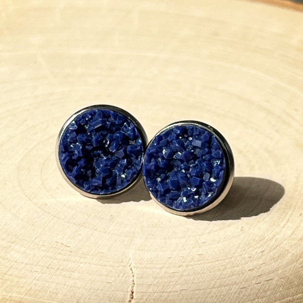 navy blue druzy stud earrings