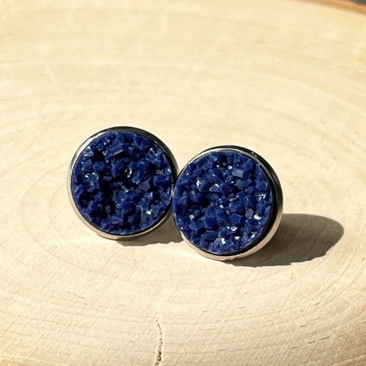 navy blue druzy stud earrings