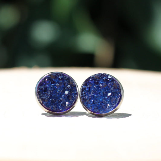 navy blue sparkly stud earrings