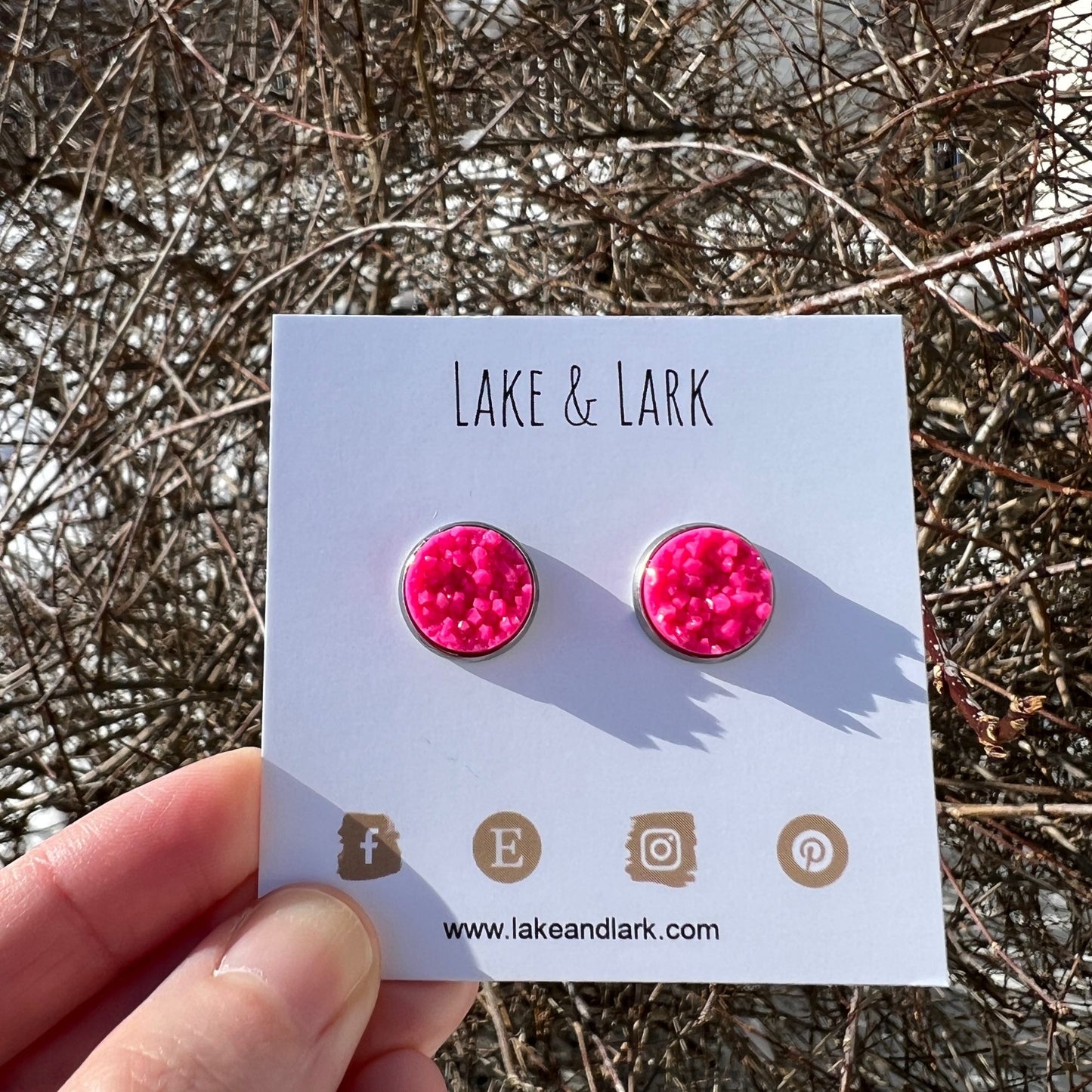 pink valentines day sparkly druzy stud earrings