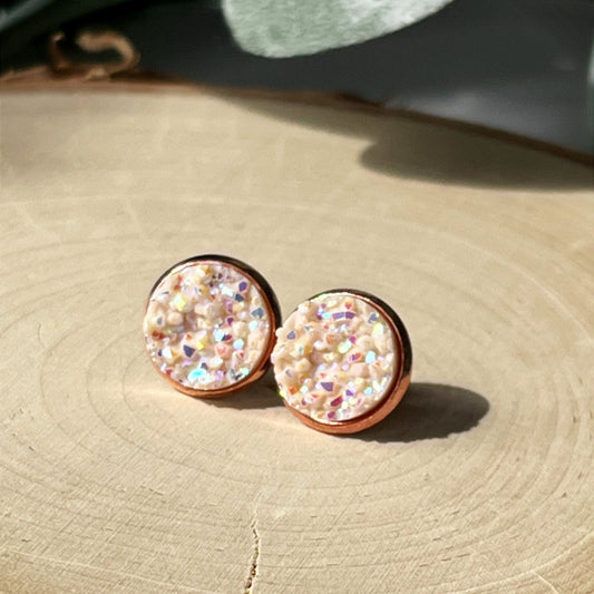 rose gold opal druzy stud earrings