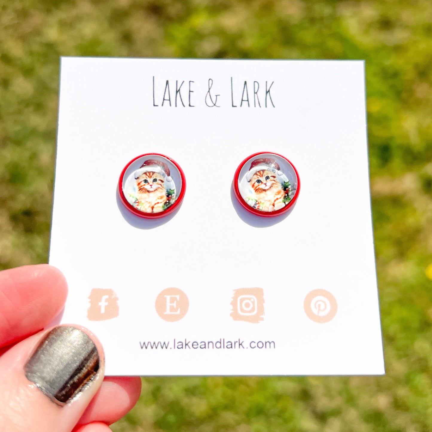 orange cat kitten christmas stud earrings lake lark