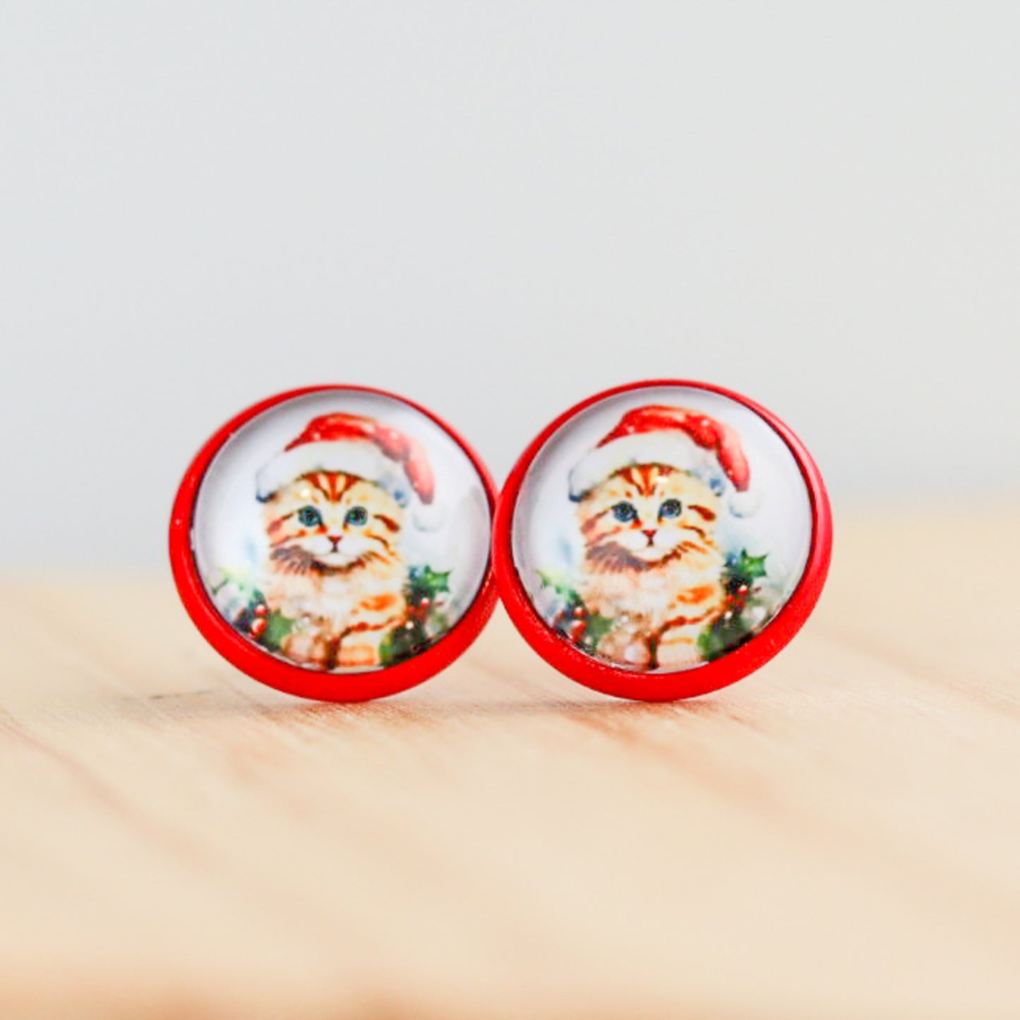 orange cat christmas stud earrings