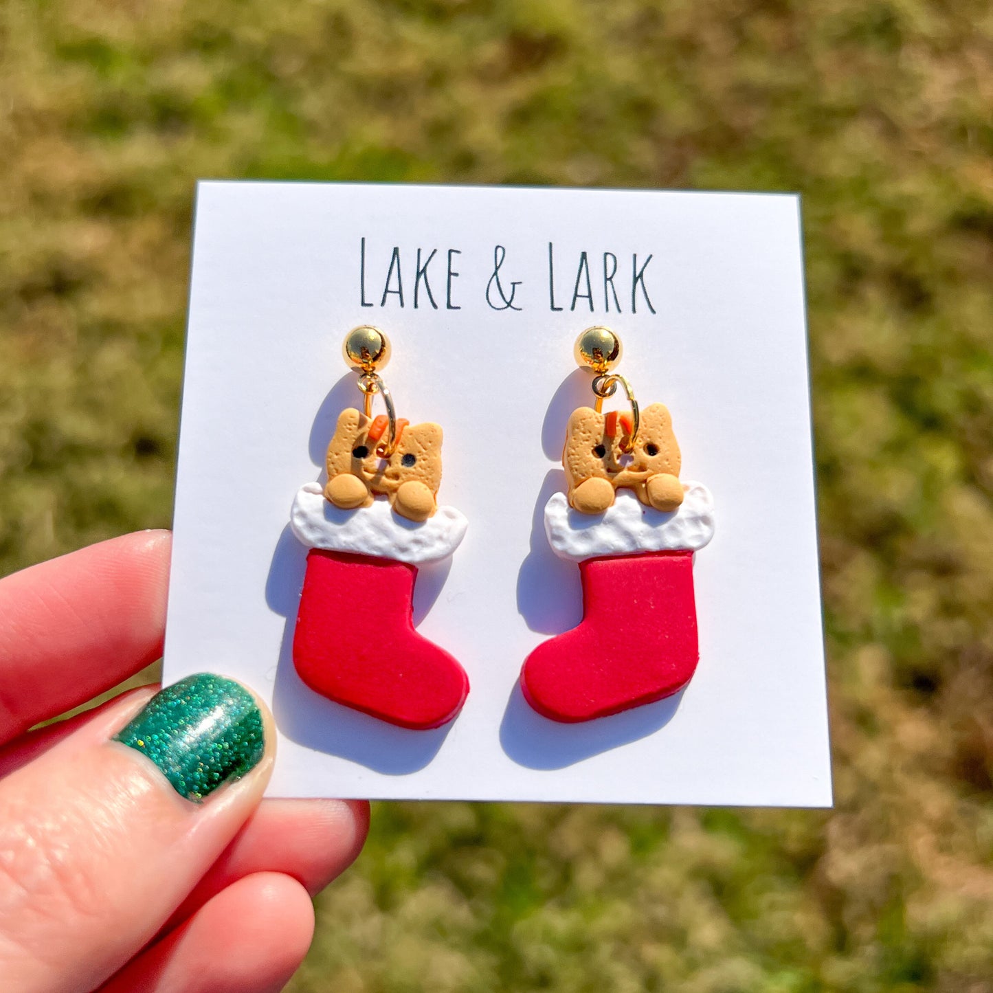 Cat Christmas Stocking Earrings | Handmade Holiday Cat Mom Jewelry