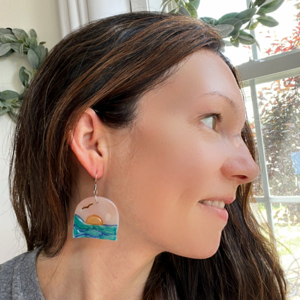 stained glass beach earrings