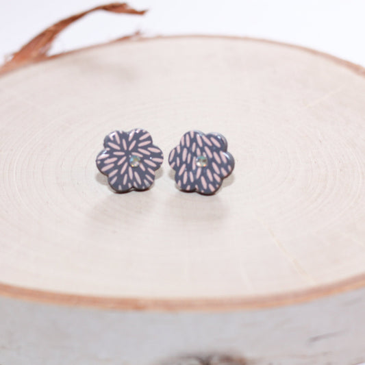 pink gray flower earrings