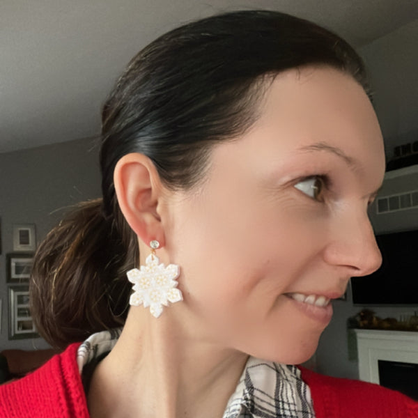 painted clay snowflake earrings