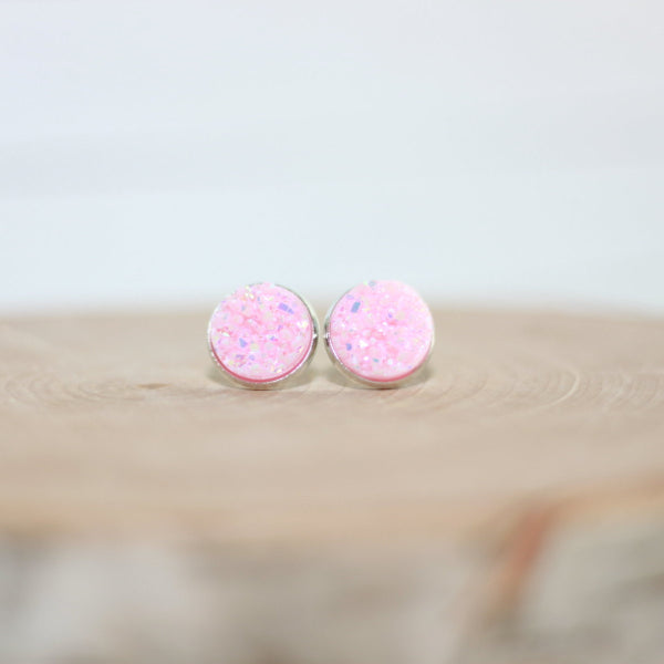 pale pink druzy stud earrings