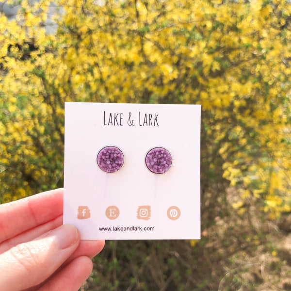 lilac druzy stud earrings