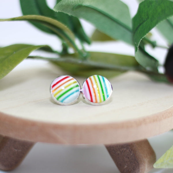 pastel stripe circle stud earrings