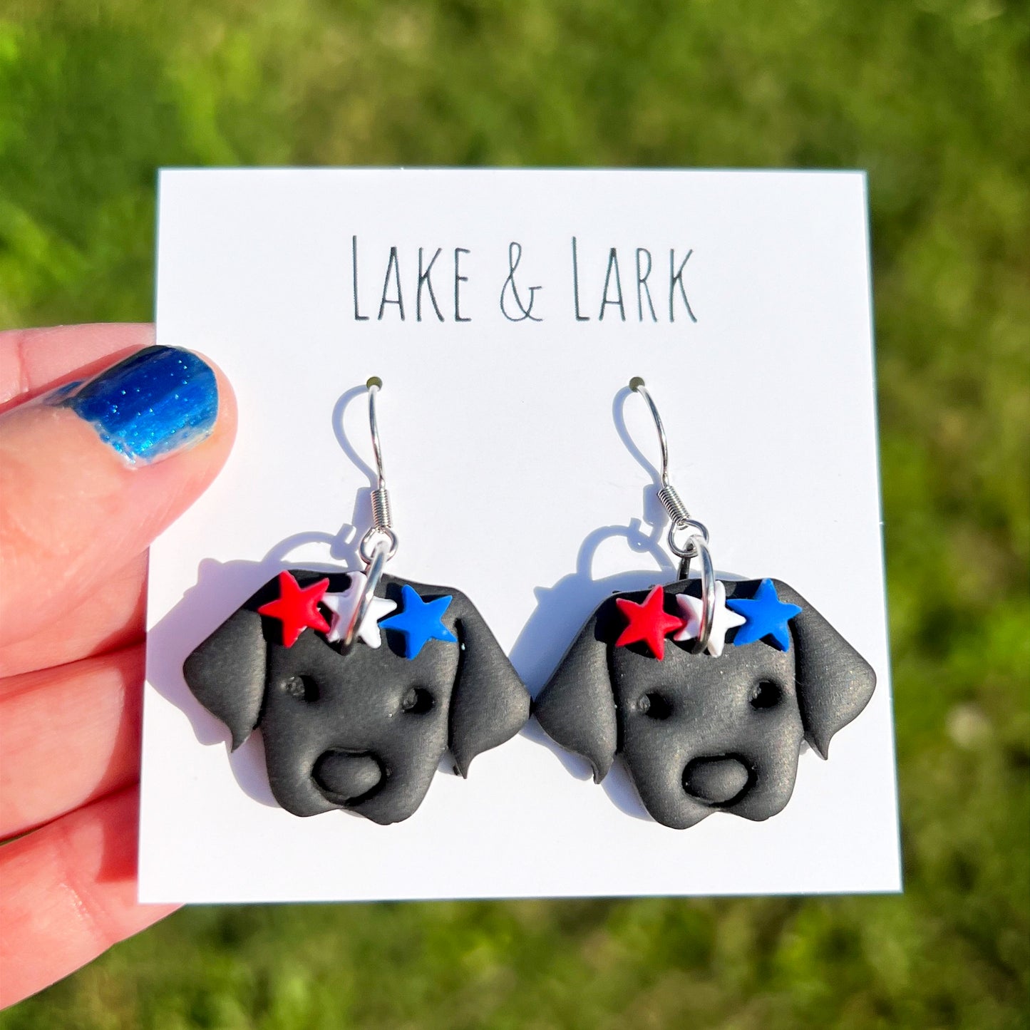 4th of july black labrador dog earrings