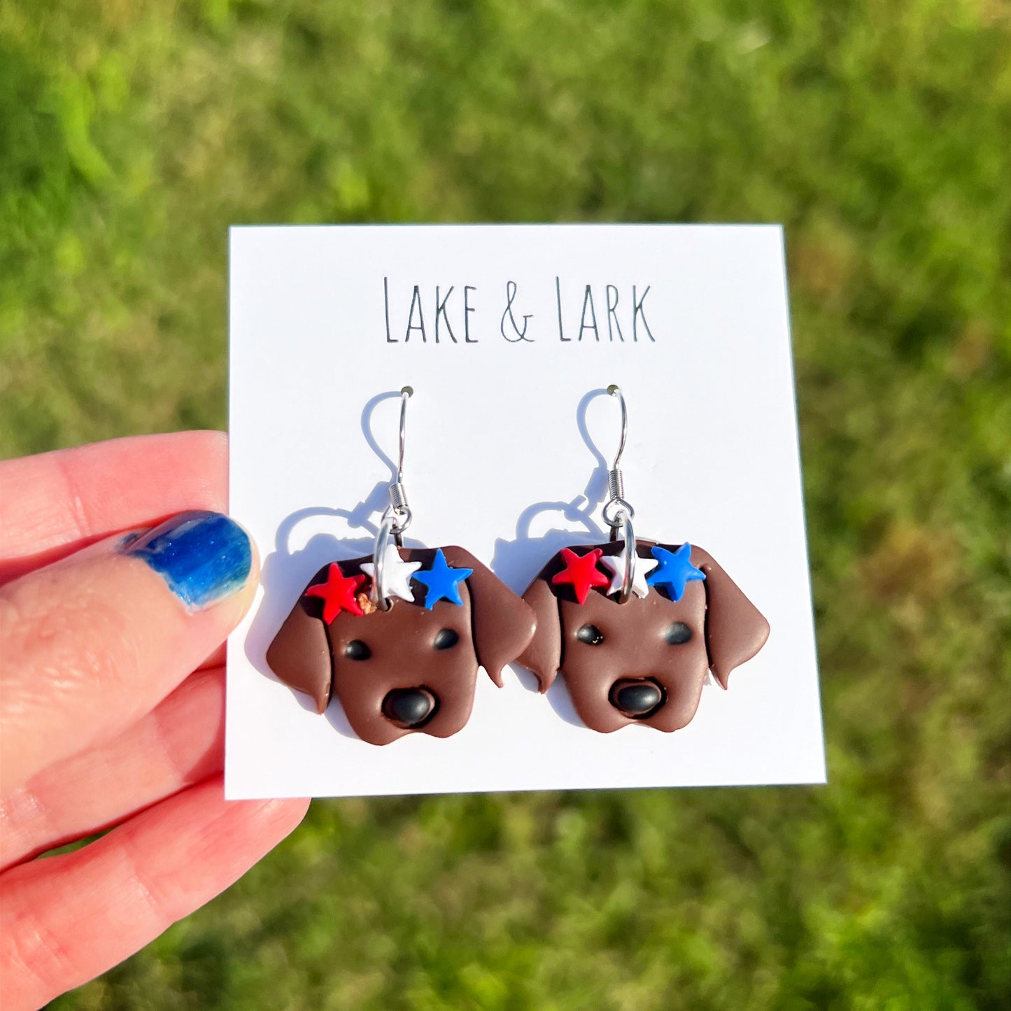 patriotic chocolate lab dog earrings 4th of july lake lark