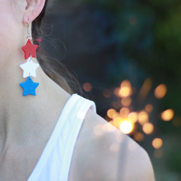 red white blue 4th july star earrings