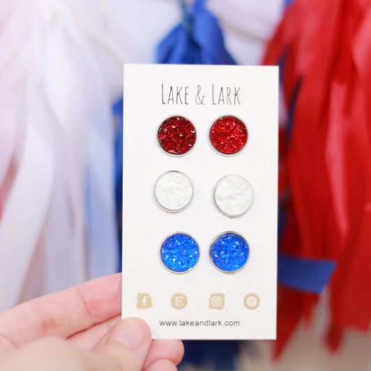 red white blue 4th july stud earring set