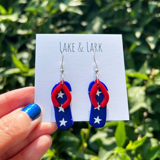 red white blue flip flop earrings