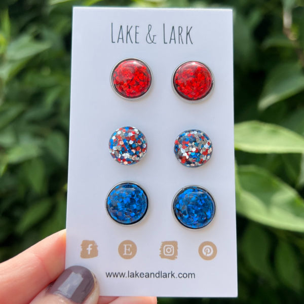 red white blue glitter 4th july earrings