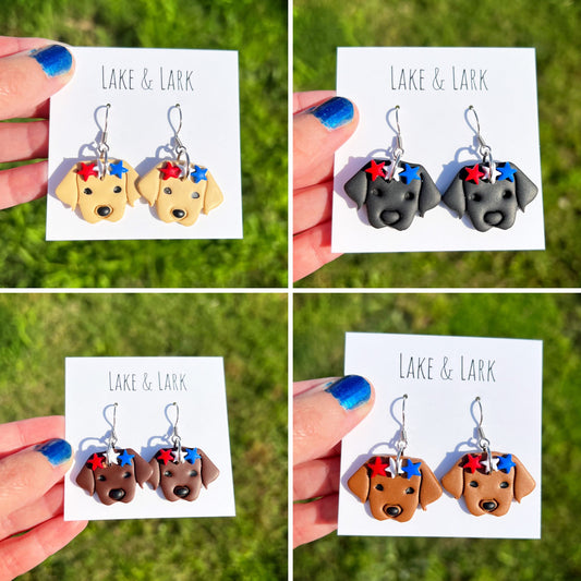 fourth of july patriotic labrador retriever dog earrings