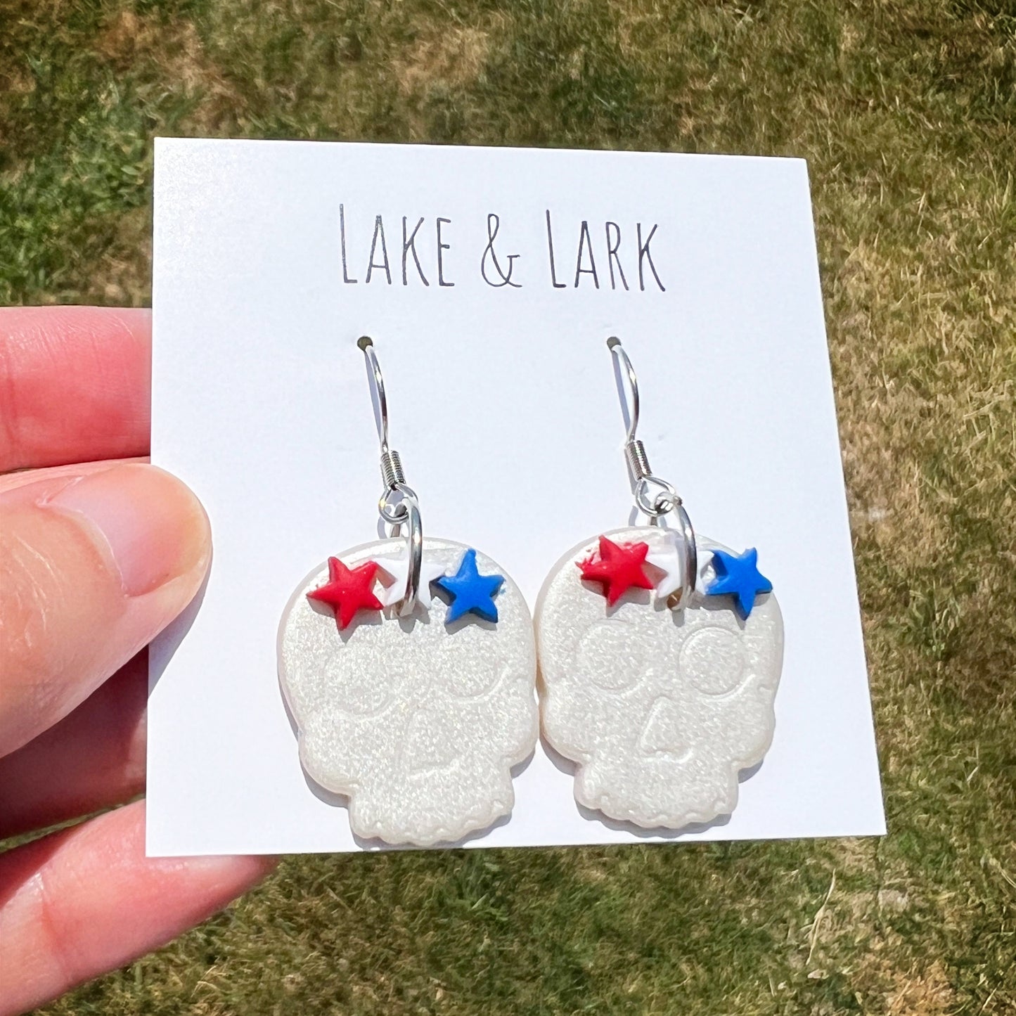 spooky skull fourth of july earrings