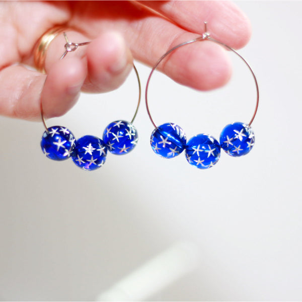 cobalt blue star hoop earrings