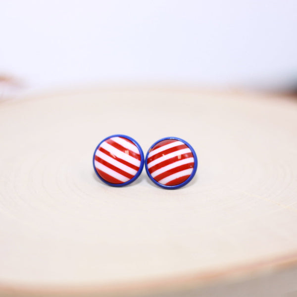 red white blue striped stud earrings