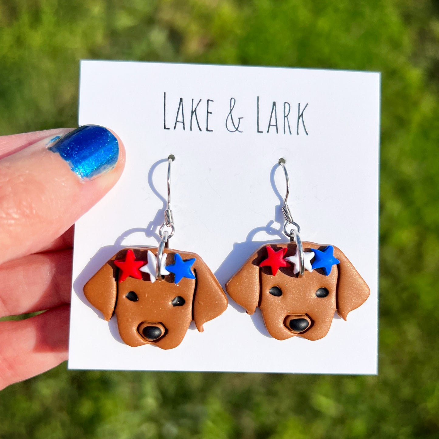 patriotic vizsla dog earrings 4th of july lake lark