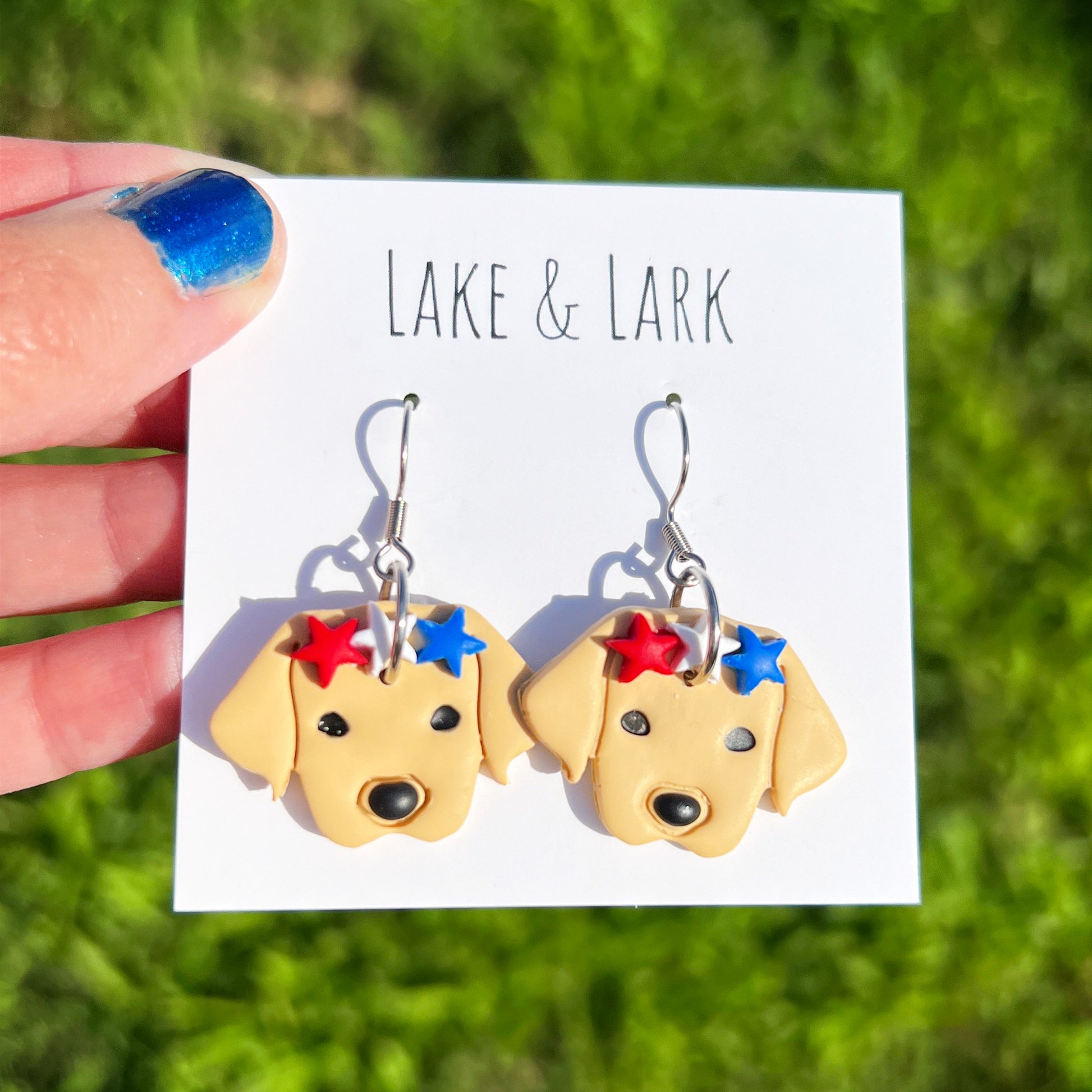 patriotic yellow lab dog earrings lake lark