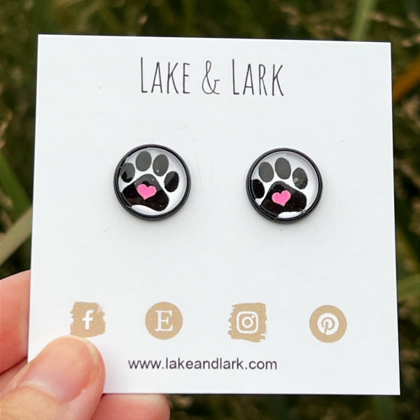 paw print dog mom cat mom stud earrings lake lark