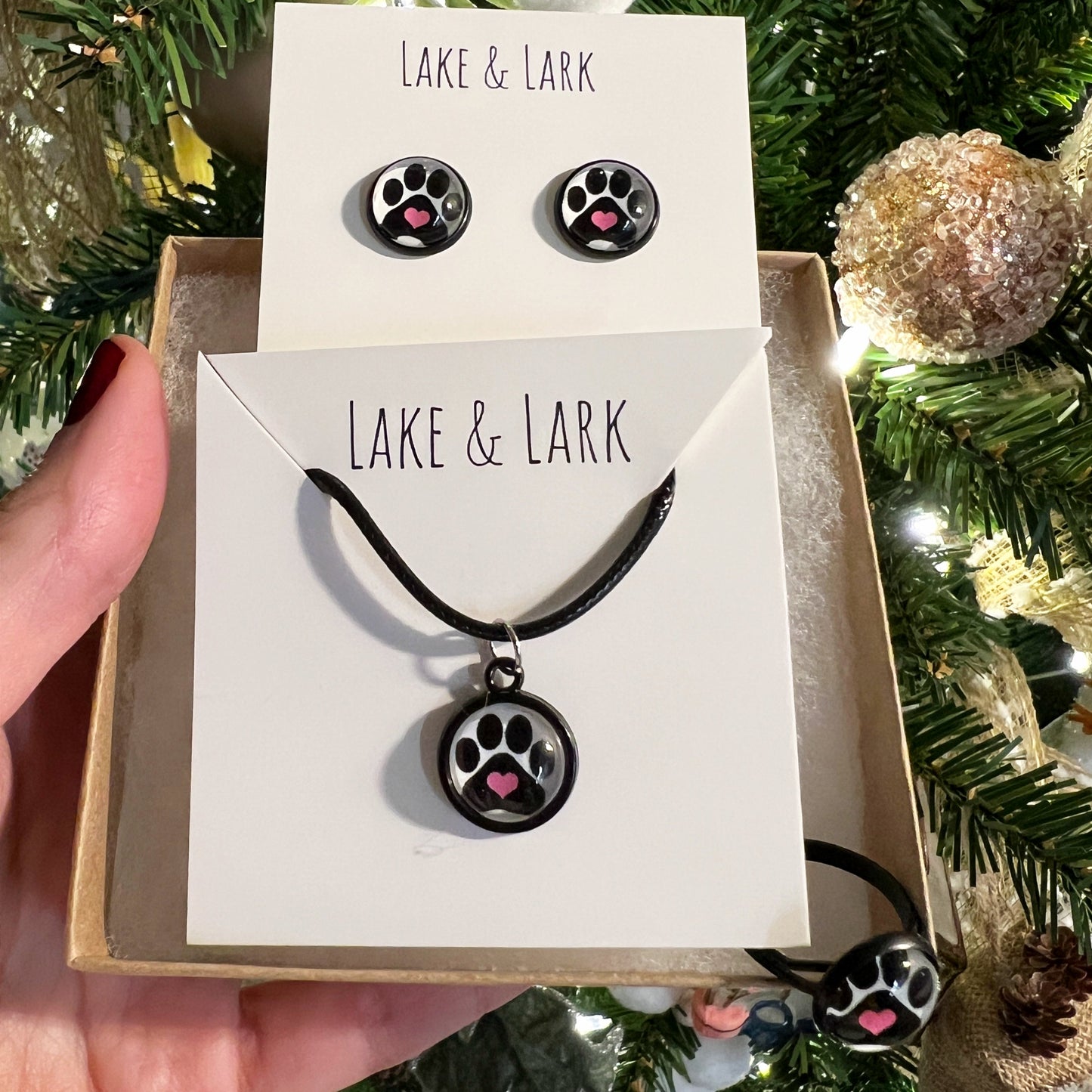 paw print heart jewelry gift set