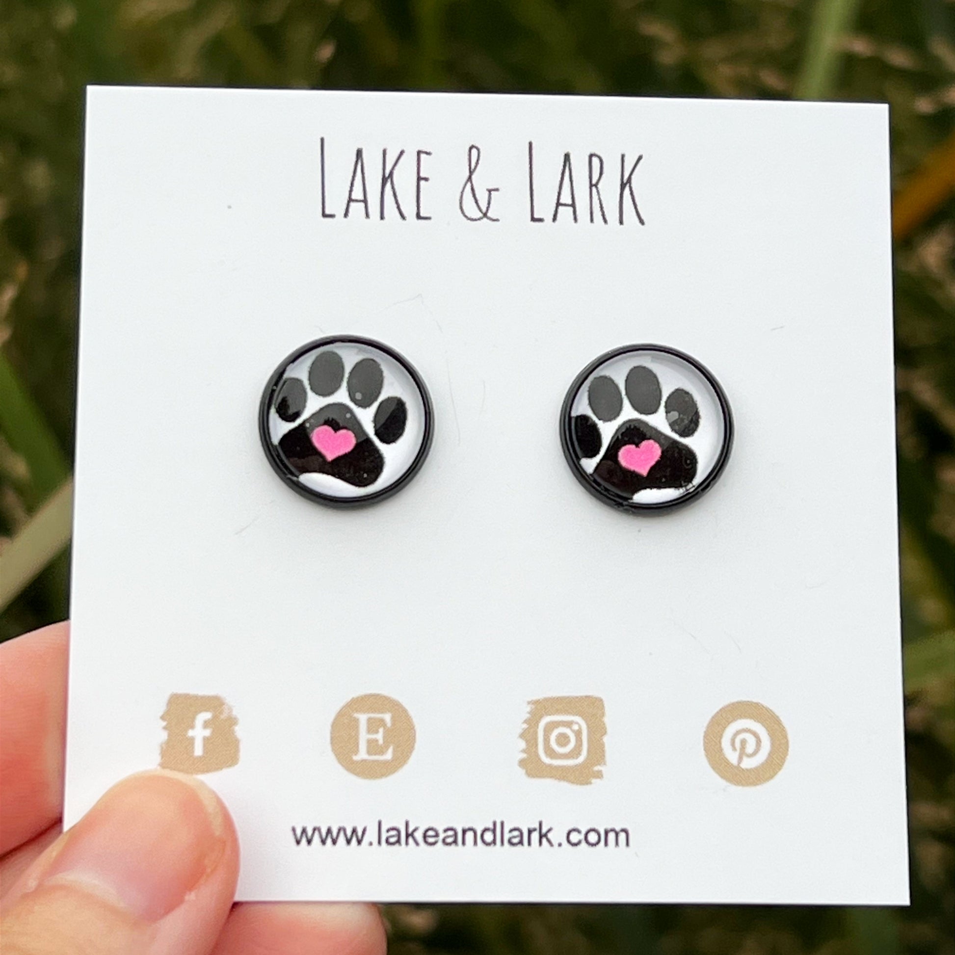 paw print heart stud earrings