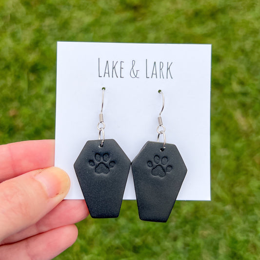 Paw Print Pet Coffin Halloween Earrings | Dog Mom Cat Mom Jewelry
