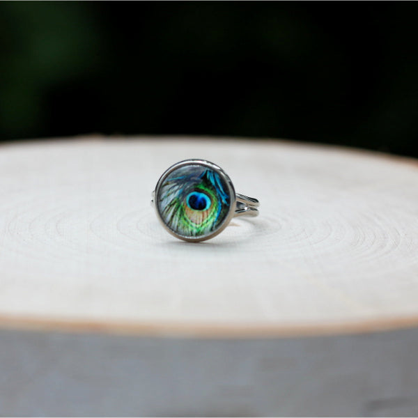 peacock feather adjustable ring lake lark